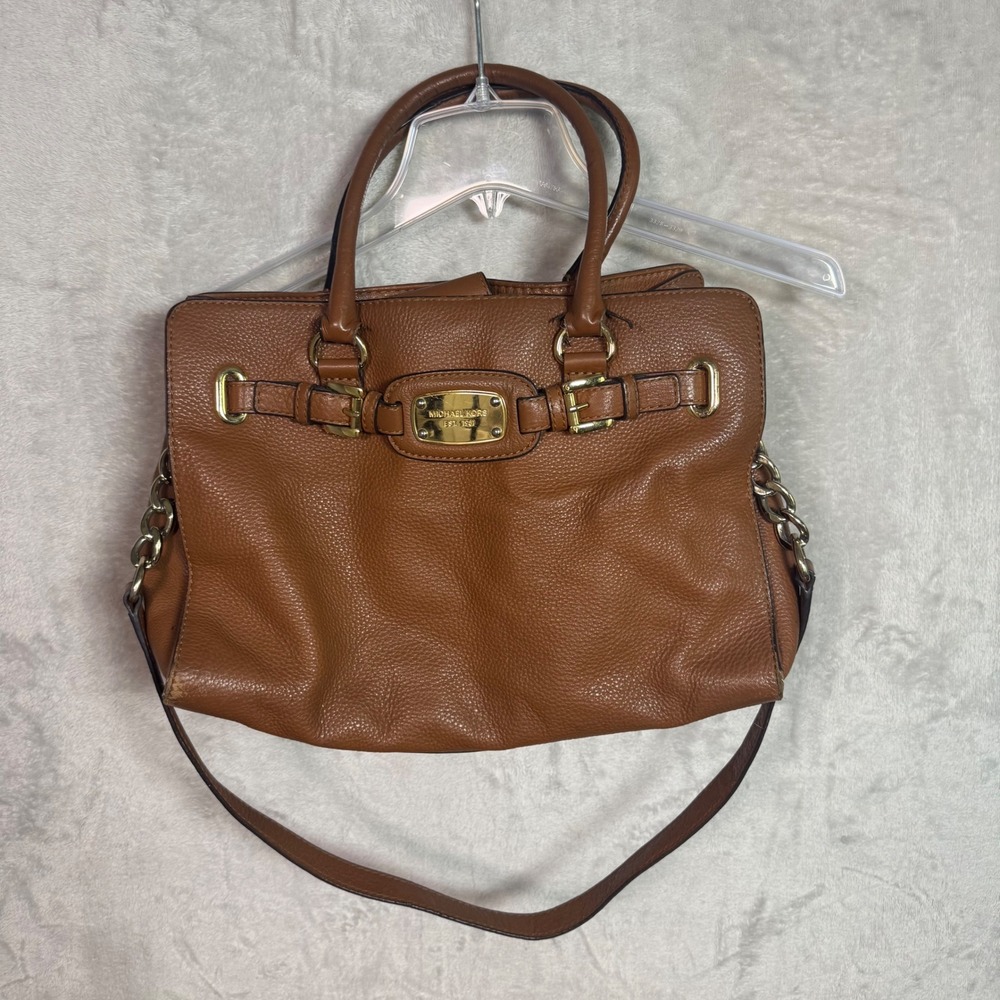 Michael Kors Brown Pebbled Leather Satchel Shoulder‎ Bag Gold Hardware